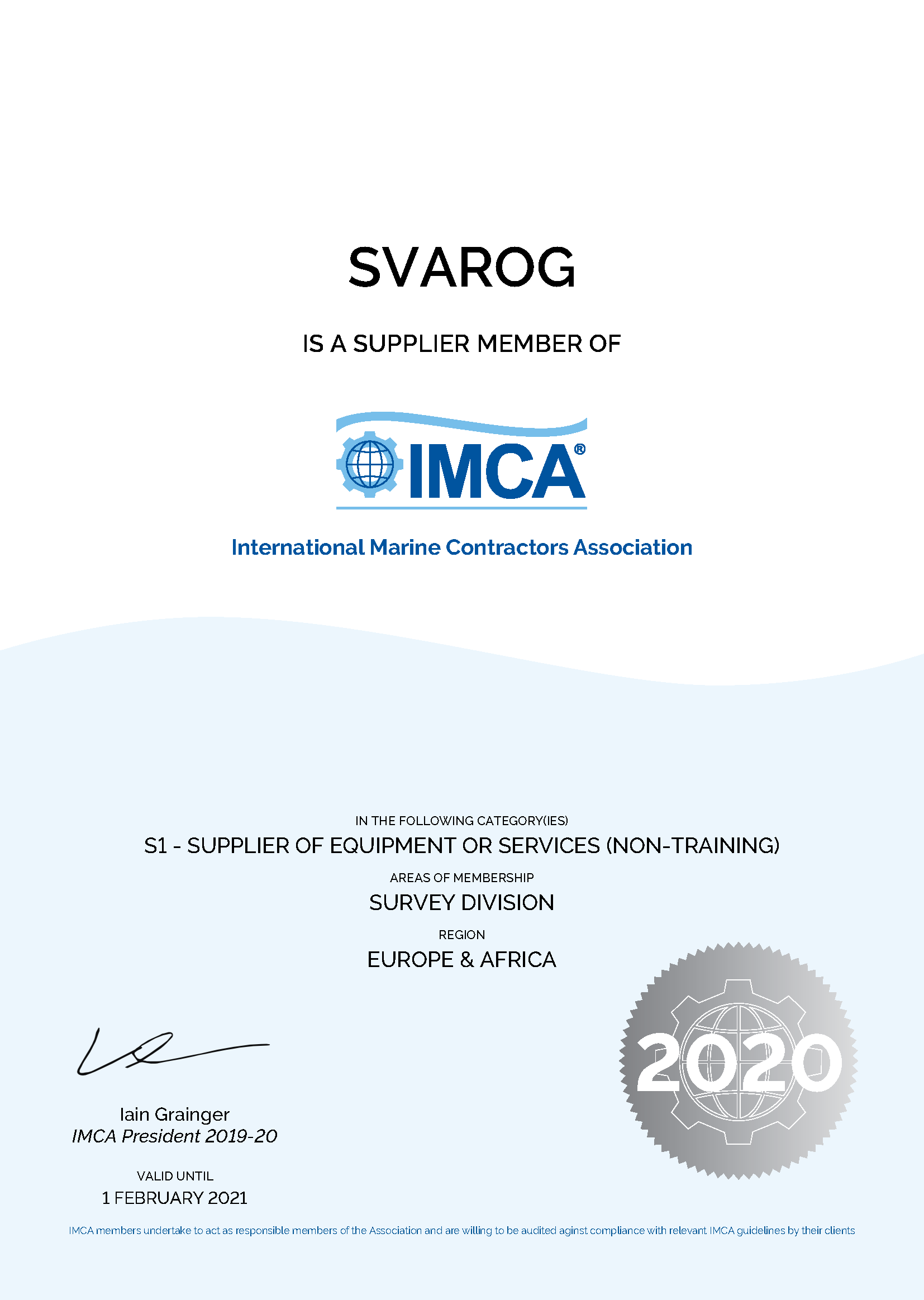 IMCA Certificate
